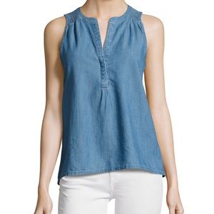 Joie Chambray Smocked Detail Tank Top, Large
